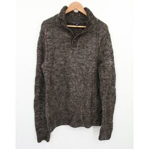 Gap Sweater Brown Wool Alpaca Knit Mock Neck Pullover Button Collar Size M